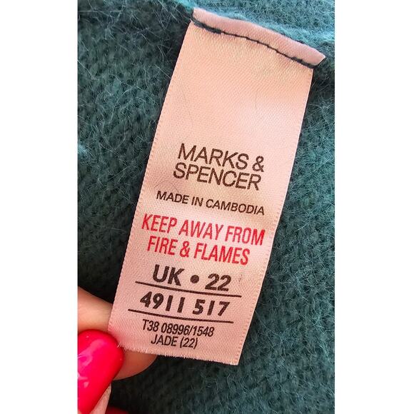 Marks & Spencer Women's Wool Angora Cozy Rib Knit Cardigan Sweater UK 22 US XXL - Picture 6 of 8